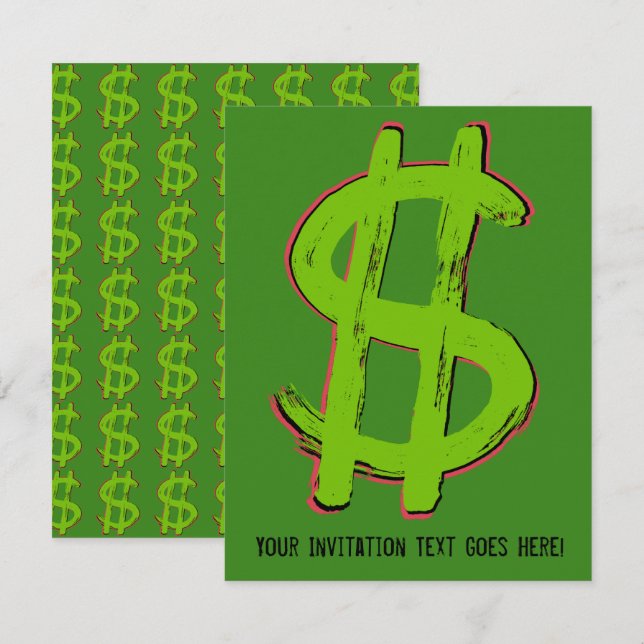 Green Dollar Sign Invitation (Front/Back)