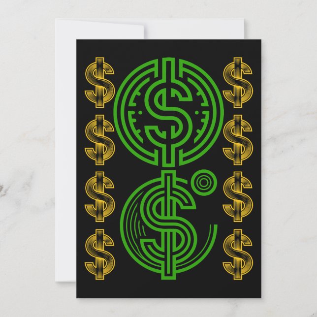 Green Dollar Symbol - Gold Dollar Icon Invitation (Front)