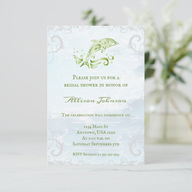 Green Dolphin Bridal Shower Invite (Standing Front)