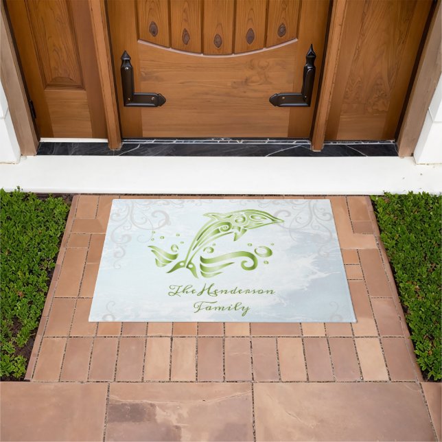 Green Dolphin Personalised Doormat (Outdoor)