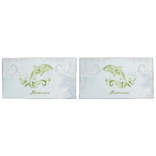 Green Dolphin Personalised Pillow Case