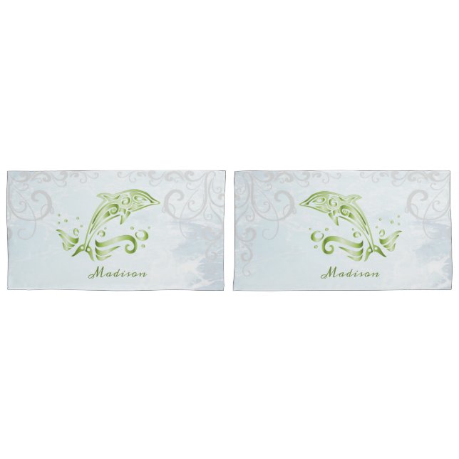 Green Dolphin Personalised Pillow Case (Front-Set)