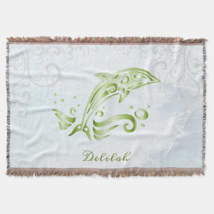Green Dolphin Personalised Throw Blanket