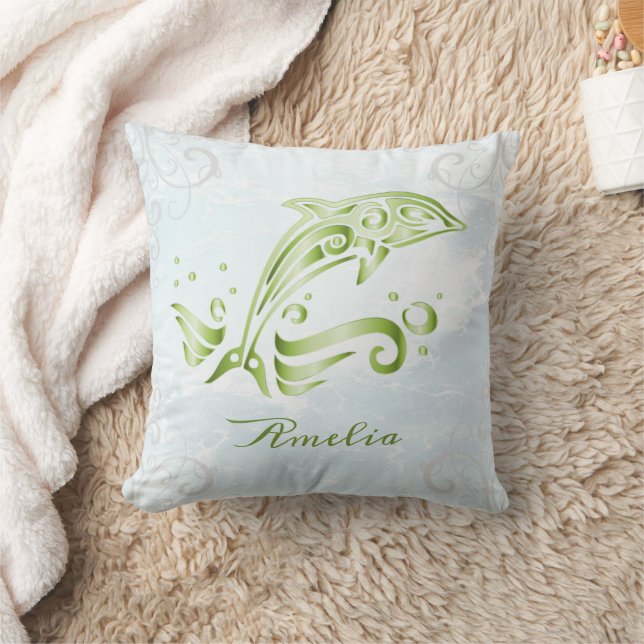 Green Dolphin Personalised Throw Pillow (Blanket)