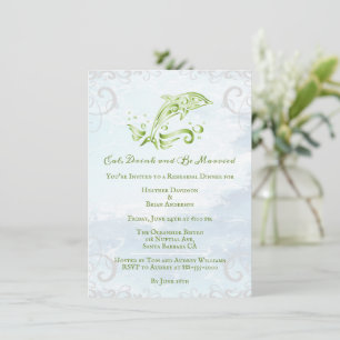 Green Dolphin Wedding Rehearsal Dinner Invitation