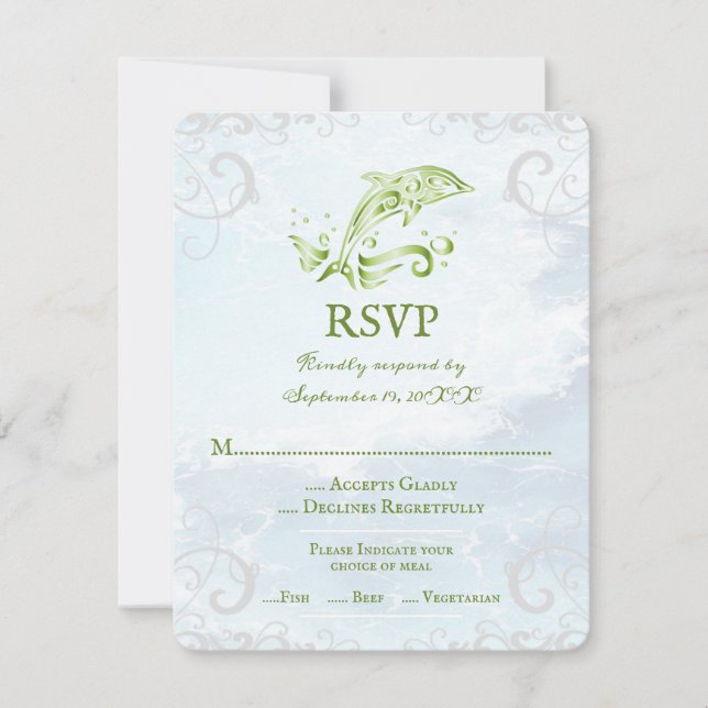 Green Dolphin Wedding RSVP Card (Front)