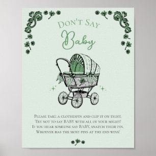 Green Don't Say Baby Winter Baby Shower Game Poster