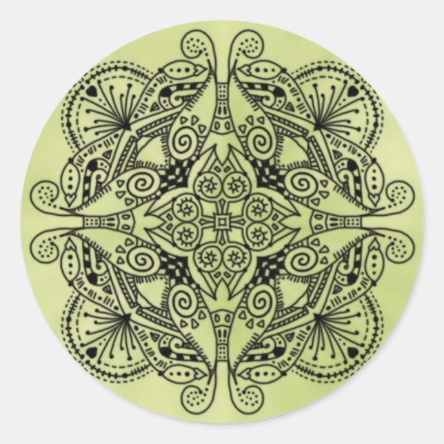 Green doodle design classic round sticker (Front)