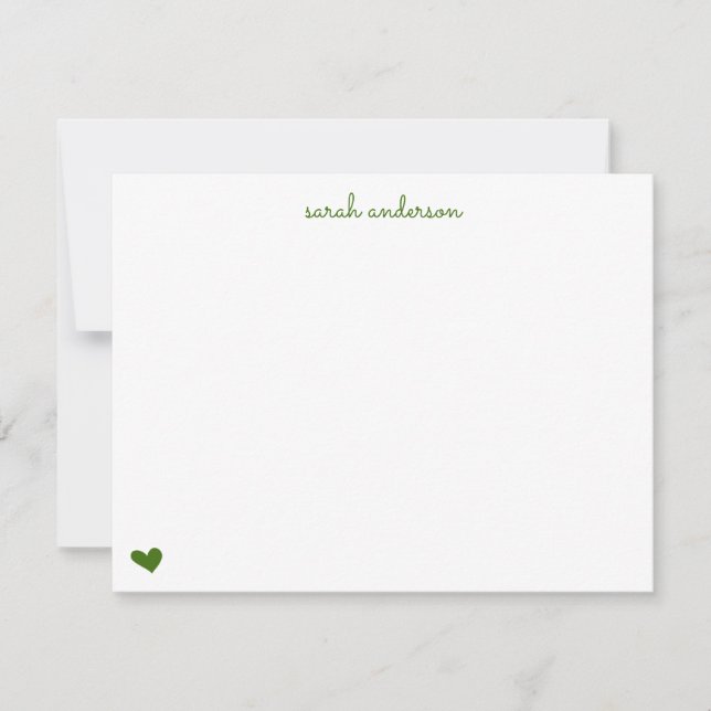 Green Doodle Heart Personalised Stationery Card (Front)