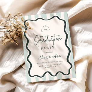 Green Doodle Wavy Frame Graduation Invitation