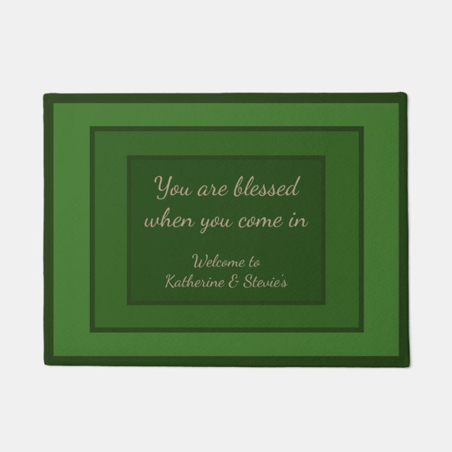 Green Door Mat, Customizable Bible verse Christian Doormat (Front)