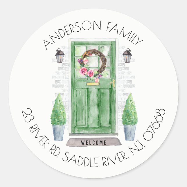 Green Door | New Home Address Label Sticker (Front)