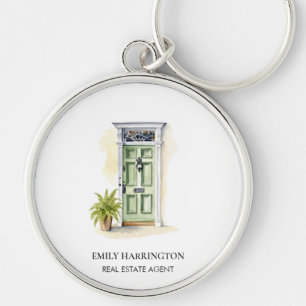Green Door Watercolor Logo Real Estate Agent Key Ring