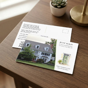 Green Door Watercolor Sold Real Estate Agent Postcard