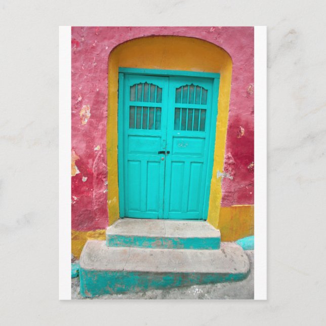 Green doors quaint wooden entrance postcard (Front)