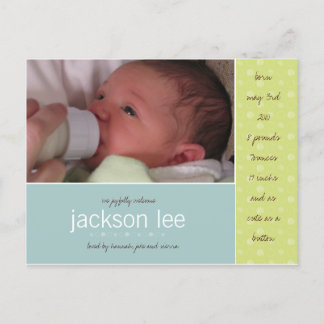 Green Dot Baby Announcement Postcard