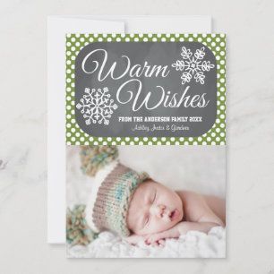 Green Dot Chalkboard Snowflake Holiday Photo Card
