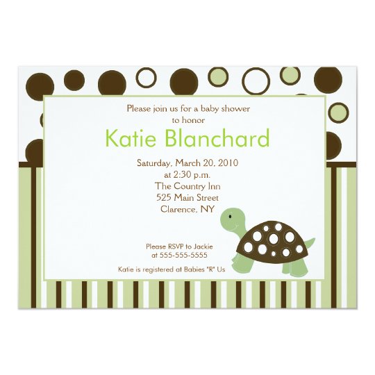 Green Dot Turtle Modern 5x7 Baby Shower Card