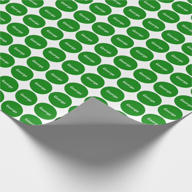 Green Dots Pattern On White With Name Wrapping Paper (Corner)