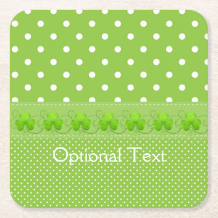 Green, Dots & Shamrocks Square Paper Coaster