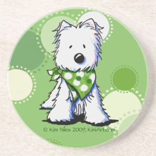 Green Dots Westie Dog Coaster