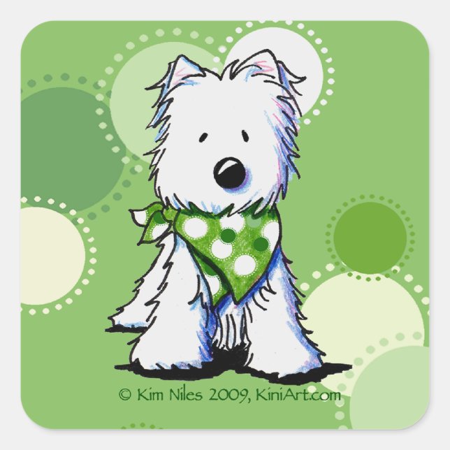 Green Dots Westie Dog Square Sticker (Front)