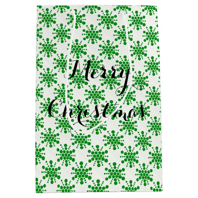 Green dotted stars on white medium gift bag (Front)