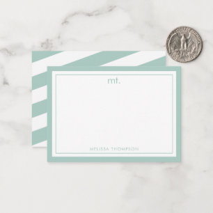 Green Double Border Modern Monogram Striped Card