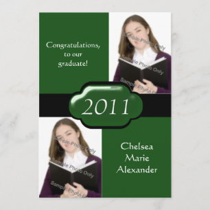 Green Double Photo Graduation Party Invitation