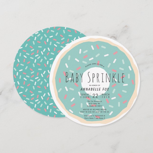 Green Doughnut Baby Sprinkle Shower Circle Invitation (Front/Back)