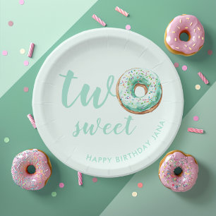 Green Doughnut Birthday Paper Plate