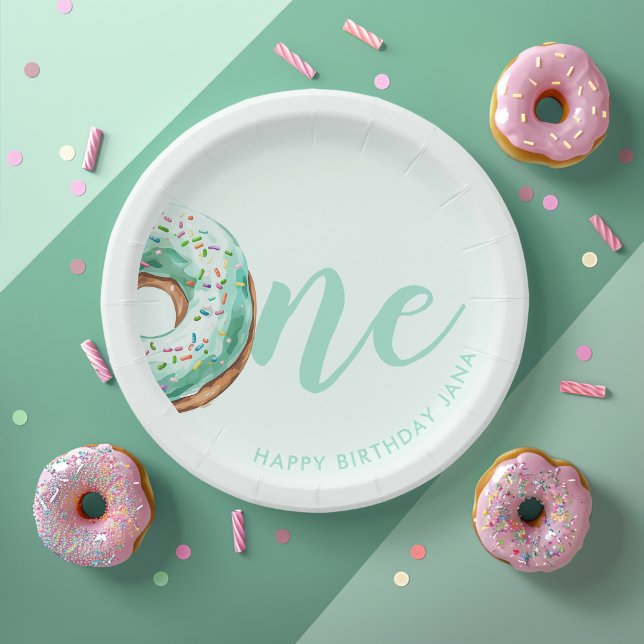  Green Doughnut Birthday Paper Plate (Creator Uploaded)