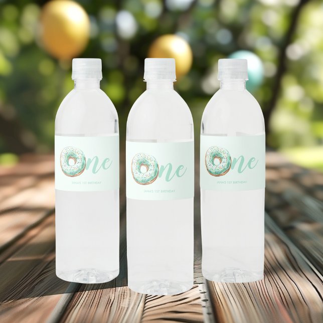  Green Doughnut Birthday Water Bottle Label (Creator Uploaded)