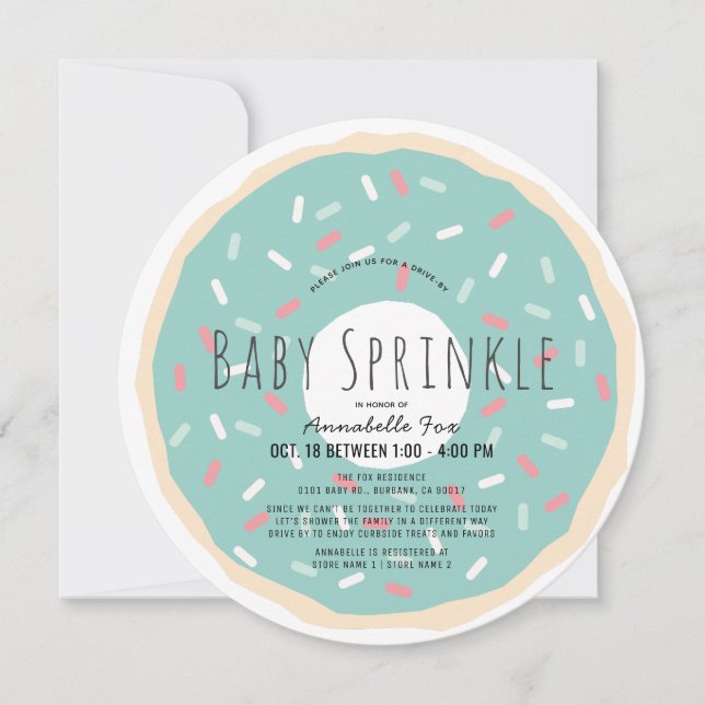 Green Doughnut Drive-by Baby Sprinkle Shower Circl Invitation (Front)