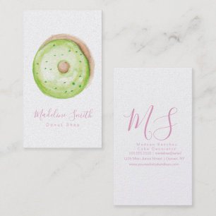 Green Doughnut Shop Bakery Watercolor Doughnut Business Card
