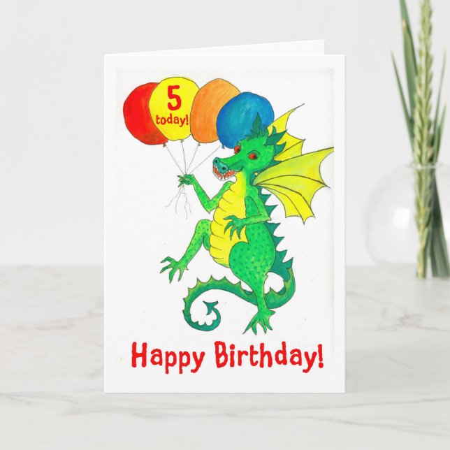 Green Dragon 5th Birthday Card (Front)