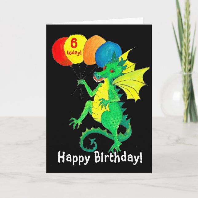 Green Dragon 6th Birthday Card (Front)