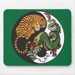green dragon and tiger yin yang symbol mouse mat