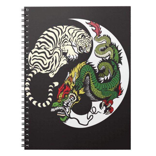 green dragon and white tiger yin yang symbol notebook (Front)