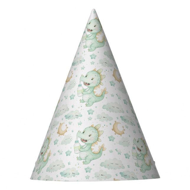 Green Dragon Baby Pastel Watercolor Pattern  Party Hat (Front)