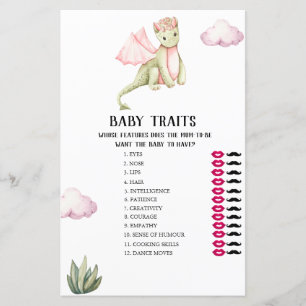 Green Dragon Baby Traits Baby Shower Game