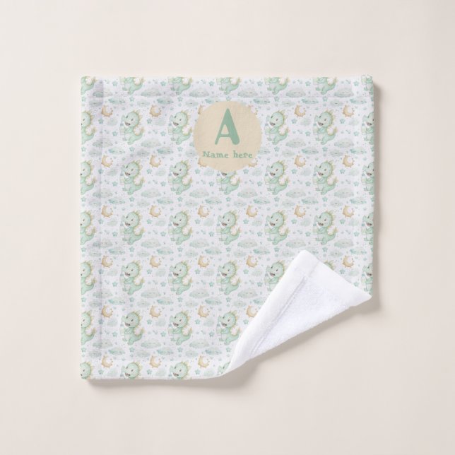 Green Dragon Baby Watercolor Personalised Name  Wash Cloth (Wash Cloth)