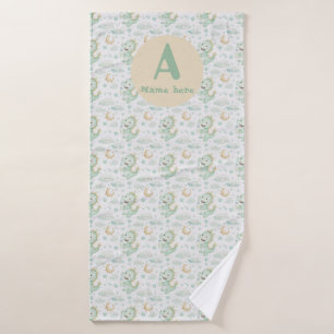 Green Dragon Baby Watercolor Personalized Name  Bath Towel