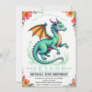 Green Dragon Birthday Party Invitation Template