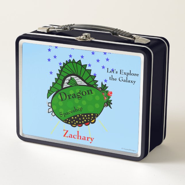 Green Dragon Brown Eyes Stars Metal Lunch Box (Front)