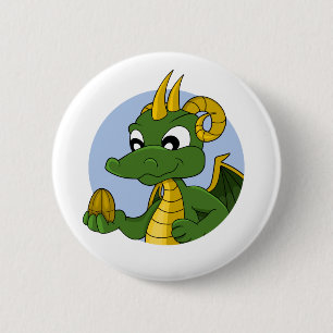 Green dragon cartoon 6 cm round badge
