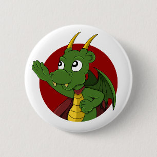 Green dragon  cartoon  6 cm round badge
