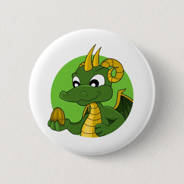 Green dragon cartoon 6 cm round badge (Front)