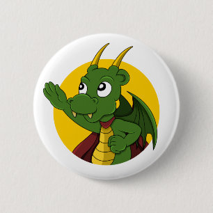 Green dragon  cartoon  6 cm round badge