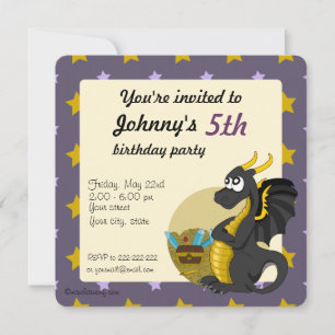 Green dragon cartoon birthday print invitations